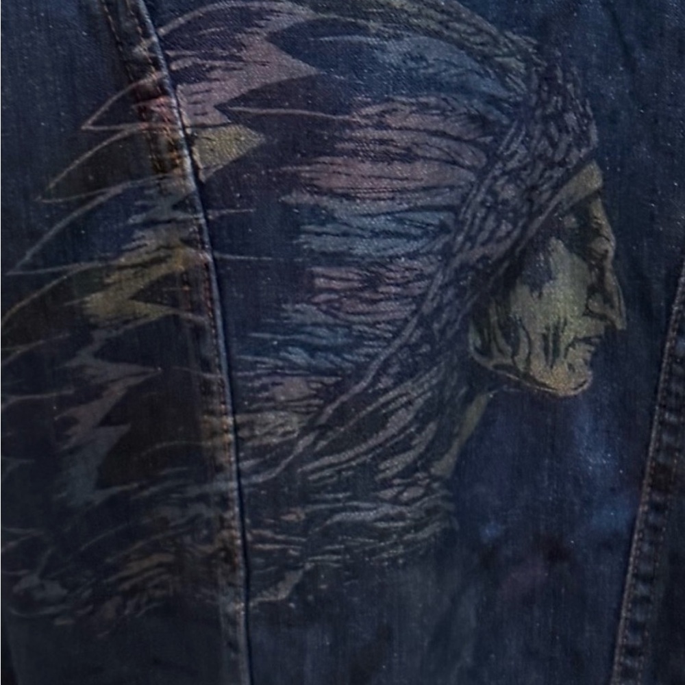 Vintage Sherpa Lined Denim jacket w/
Indian Head Native American western 90’s - Picture 8 of 16